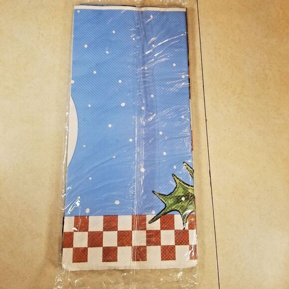 Table Cover Vintage Sealed Christmas Snowman Tablecloth 54" x 96" Crepe Paper - Picture 3 of 5